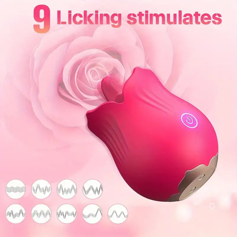 9-Modes Realistic Tongue Licking Rose Toy Deluxe Vibrator For Women - The Rose Toys