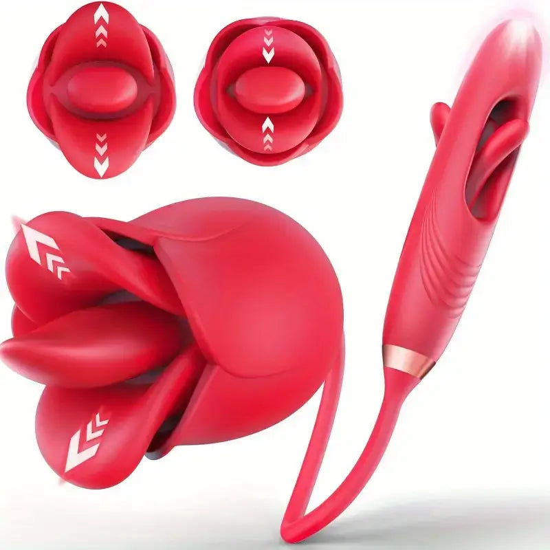 4in1 Mouth-Shaped 10 Tongue Licking Kissing Flapping Rose Dildo Vibrator - The Rose Toys