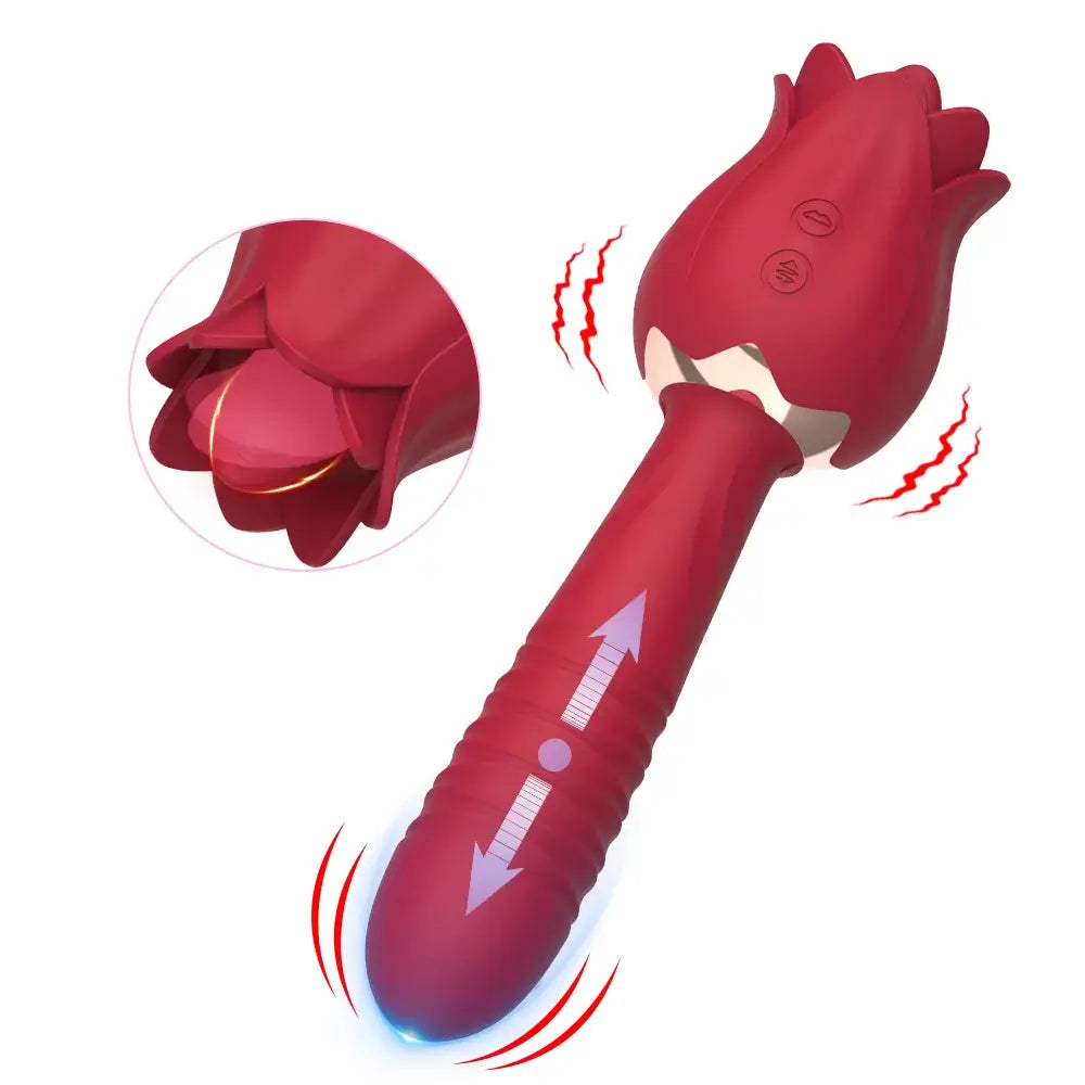 Tongue Licking Rose Thrusting Dildo Vibrator For Women G Spot Clitoris - The Rose Toys