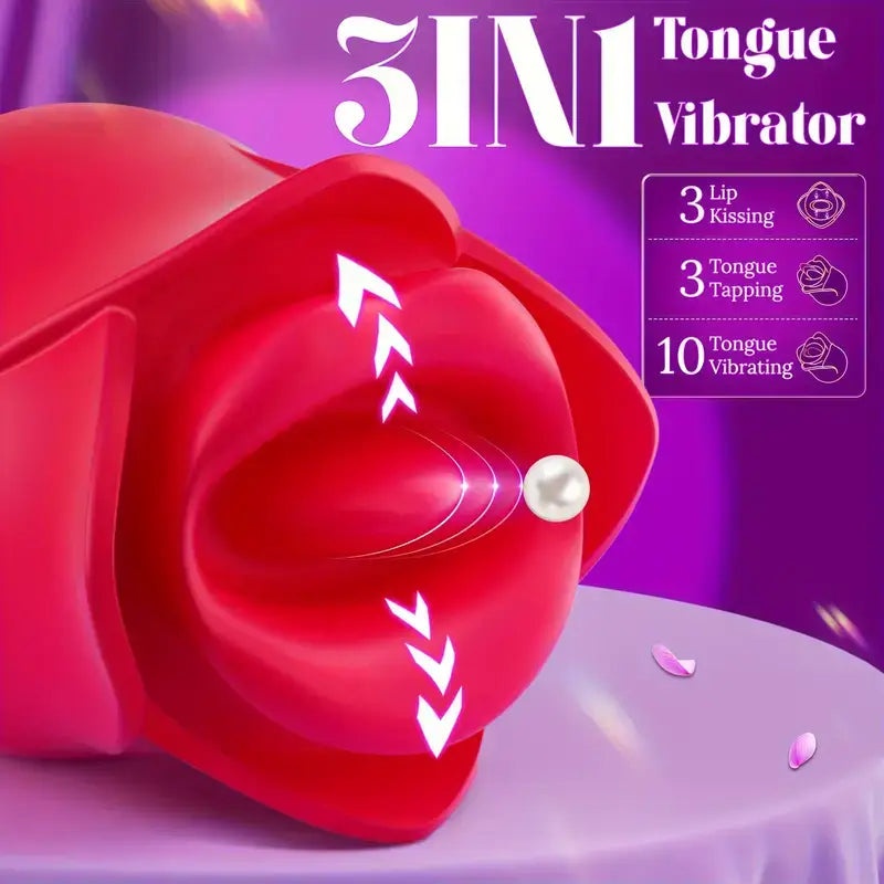 3in1 Tongue Lip 10 Vibration Modes 3 Kissing Tap Modes Rose Sex Toy - The Rose Toys