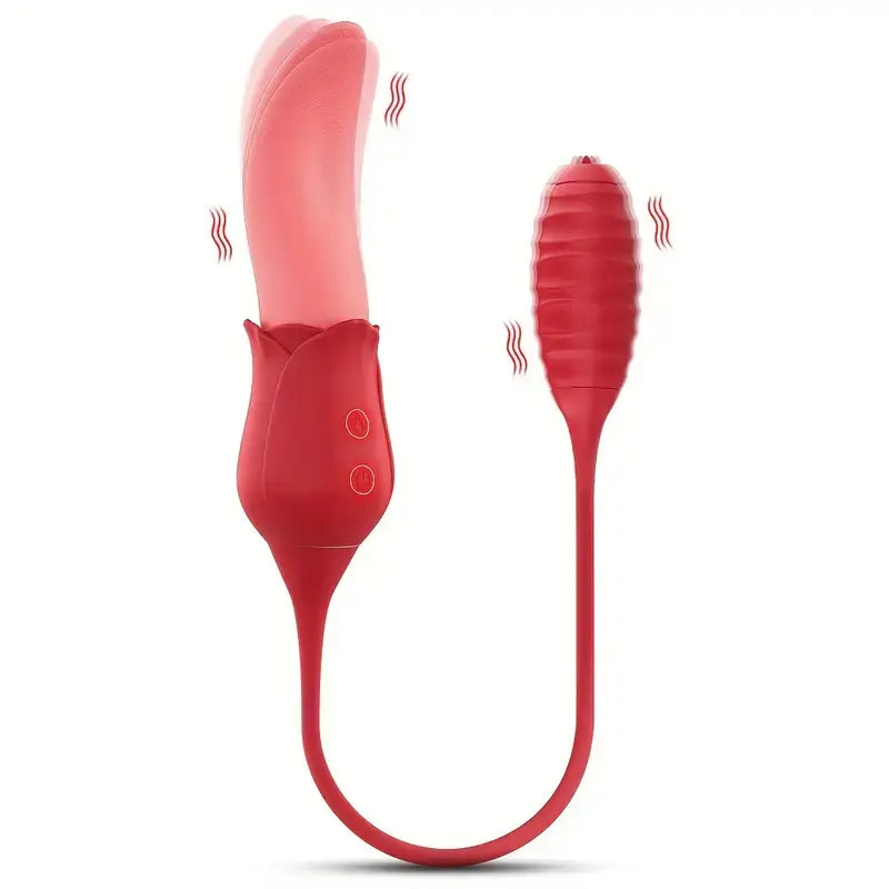 Realistic Tongue Licking Vibrating 2in1 Rose Vibrator Toy For Couples - The Rose Toys
