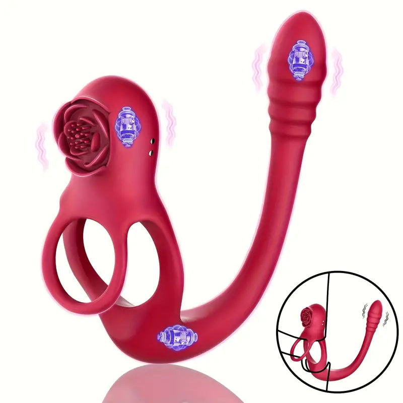 Upgraded Vibrating Penis Ring Rose Clitoris Vibrator With Anal Plug The Rose Toys