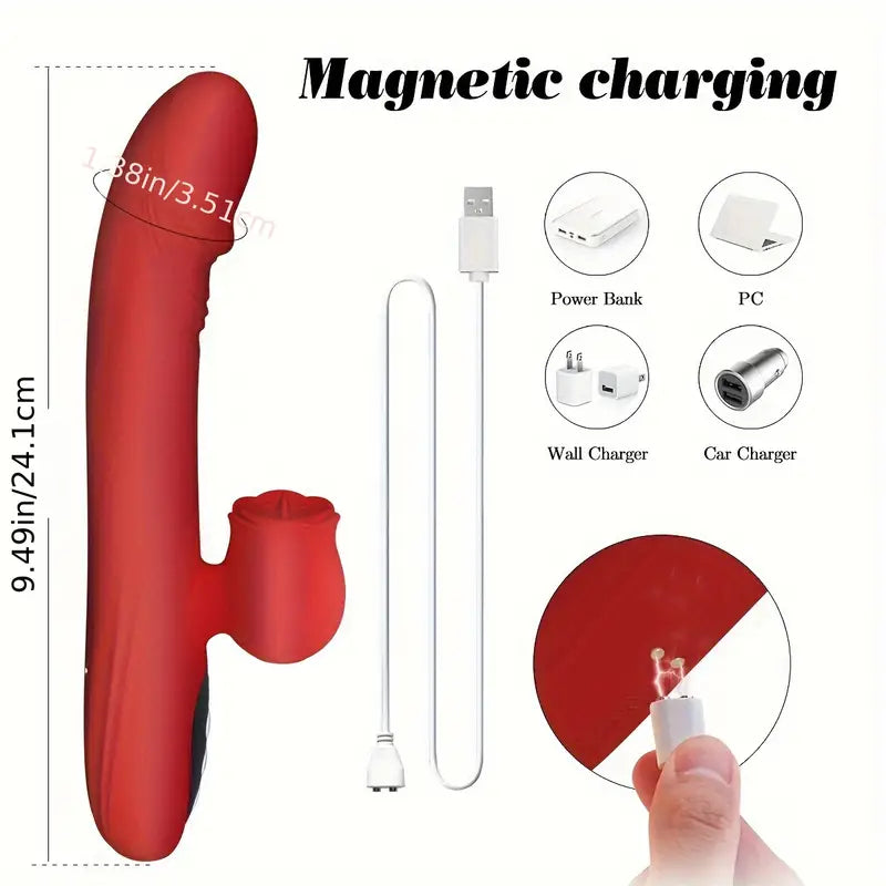 Silicone Telescopic Push Vibration Heating Tongue Licking Rose Vibrator The Rose Toys