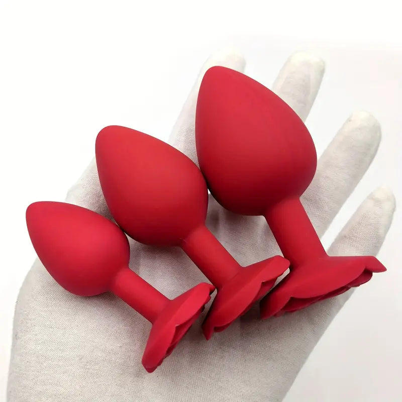 Solid Color Silicone Rose Shaped Base Silicone Anal Plug Sex Toy The Rose Toys